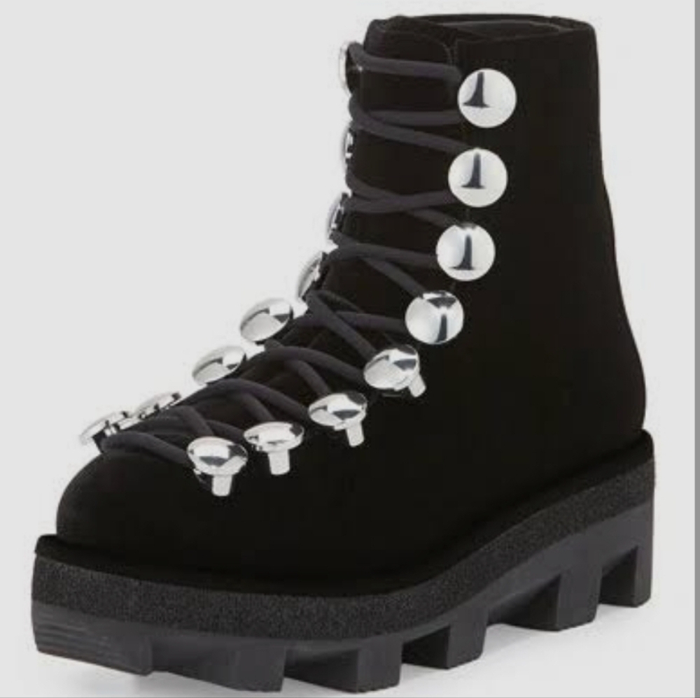 Alexander Wang Sam Velvet Lace-up Hook Platform Bootie In Black Size 8
